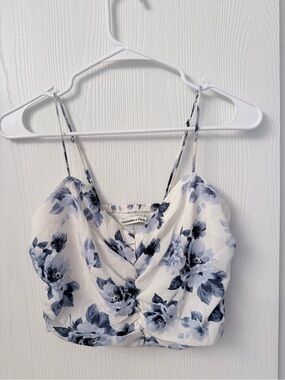 Abercrombie & Fitch White and Blue Floral Draped Cami